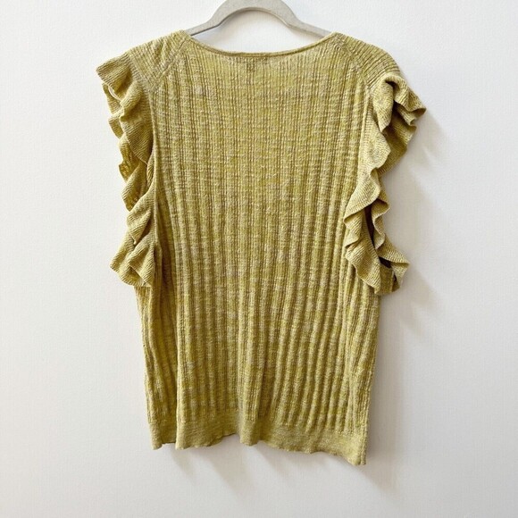 J. Crew Womens Green/Yellow Sz XXL Linen Ruffle Sleeveless Knit Blouse Top - Picture 7 of 8